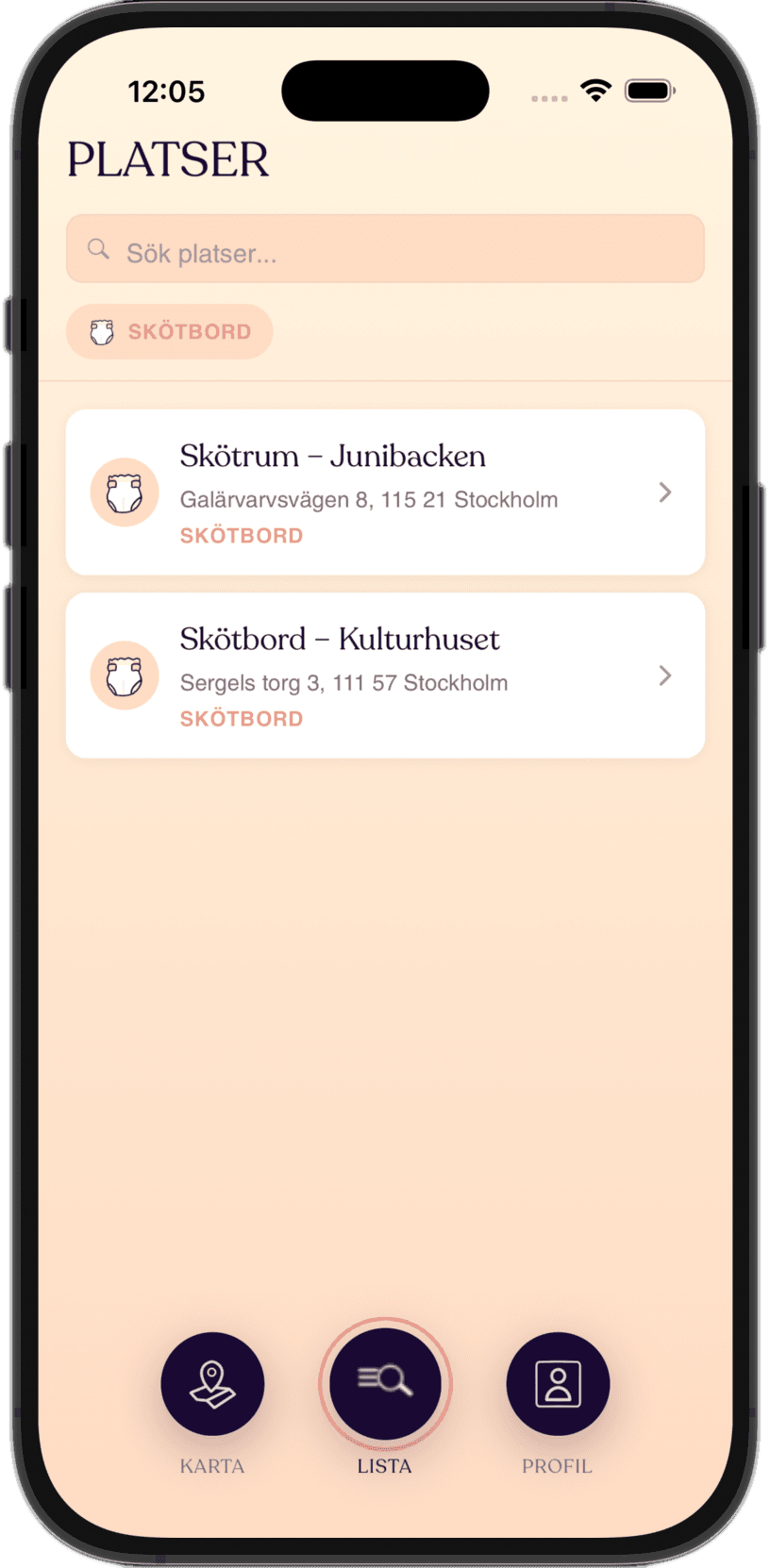 Detaljvy i Balou med bilder, öppettider och tips om ett skötbord